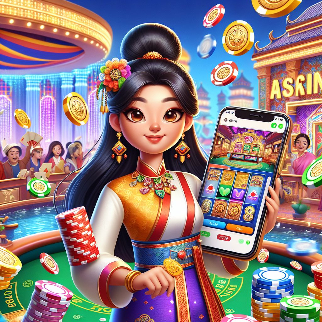 Taka3333 casino cartoon character with chips, cards, and coins in a Bangladesh-themed gaming scene